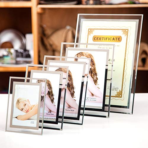 Cq acrylic 5x7 Glass Picture Frame,Silver Mirrored for Photo Display Stand on Tabletop,Pack of 2